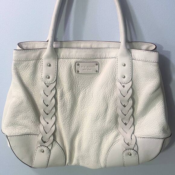 Kate Spade Ivory Large Leather Tote Bag Braided Accent Off-White Vintage Purse - Picture 16 of 16